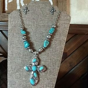 Turquoise & Howlite cross necklace set